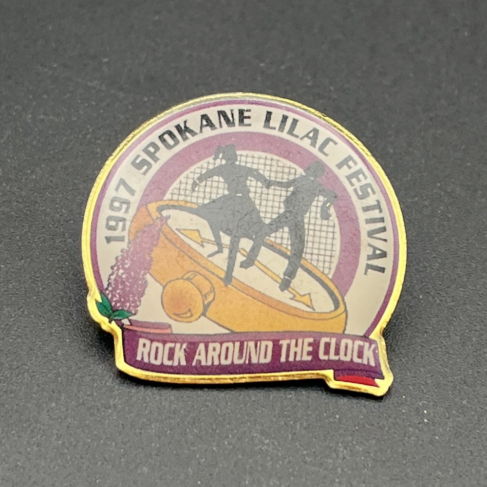 1997 Spokane Washington Lilac Festival Rock Around The Clock Lapel Hat Pin